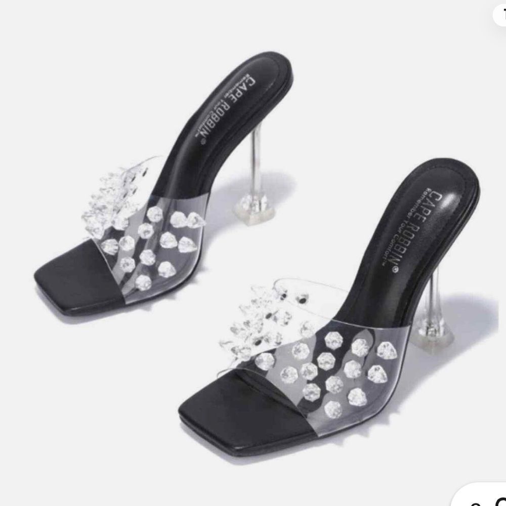Cape Robbin Crystalline Clear Studded Open Toe High Heel Mules Black Size 9